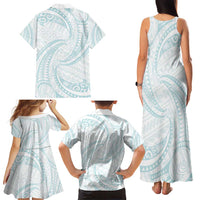 White Sunday Lotu Tamaiti Family Matching Tank Maxi Dress and Hawaiian Shirt Polynesian Wave Pastel Cyan - Polynesian Pride