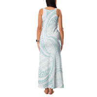 White Sunday Lotu Tamaiti Family Matching Tank Maxi Dress and Hawaiian Shirt Polynesian Wave Pastel Cyan - Polynesian Pride