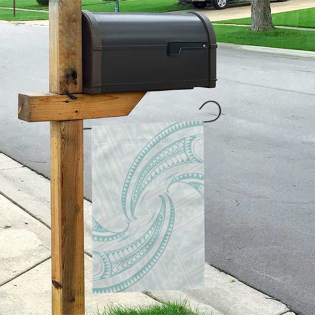 White Sunday Lotu Tamaiti Garden Flag Polynesian Wave Pastel Cyan - Polynesian Pride