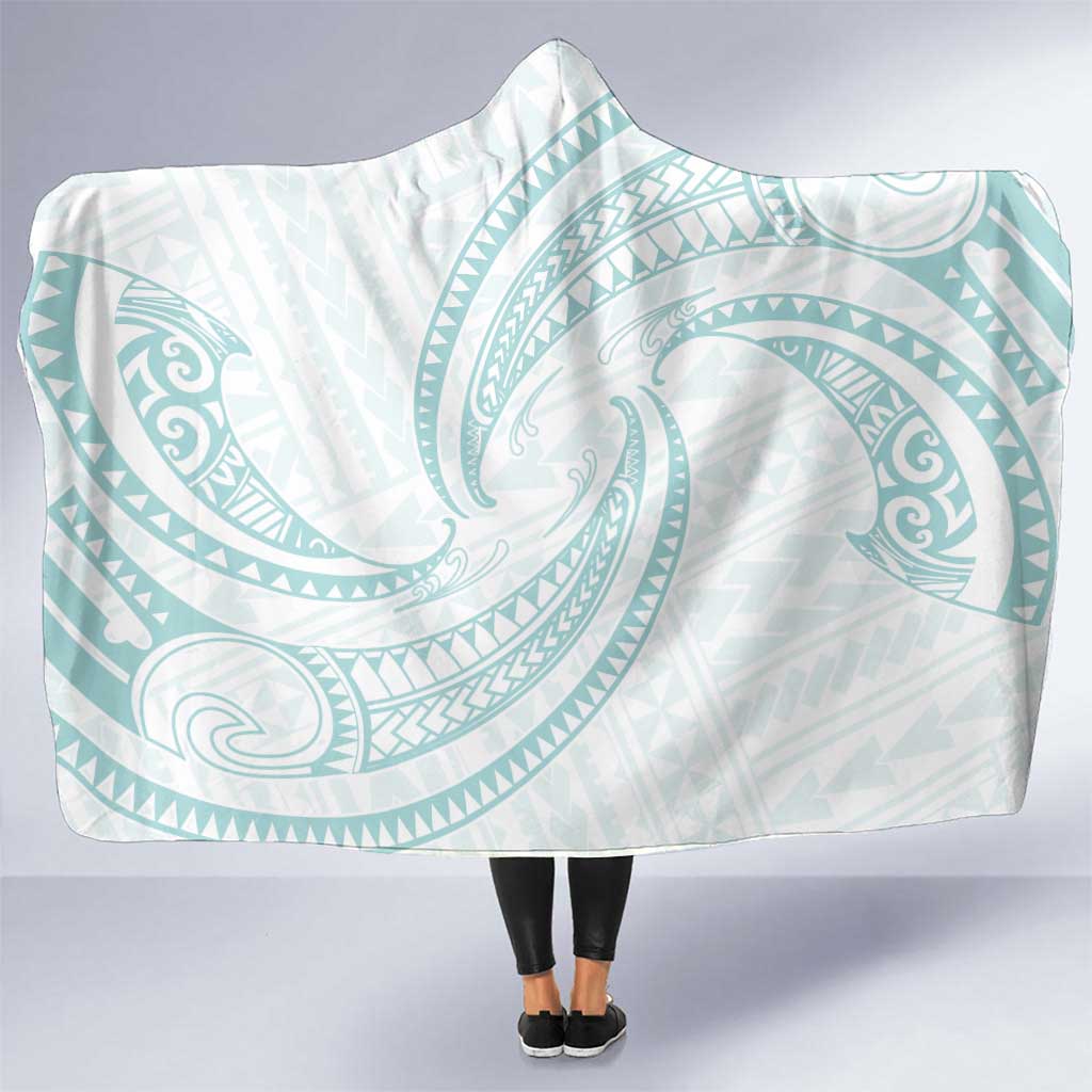 White Sunday Lotu Tamaiti Hooded Blanket Polynesian Wave Pastel Cyan LT9 One Size Cyan - Polynesian Pride