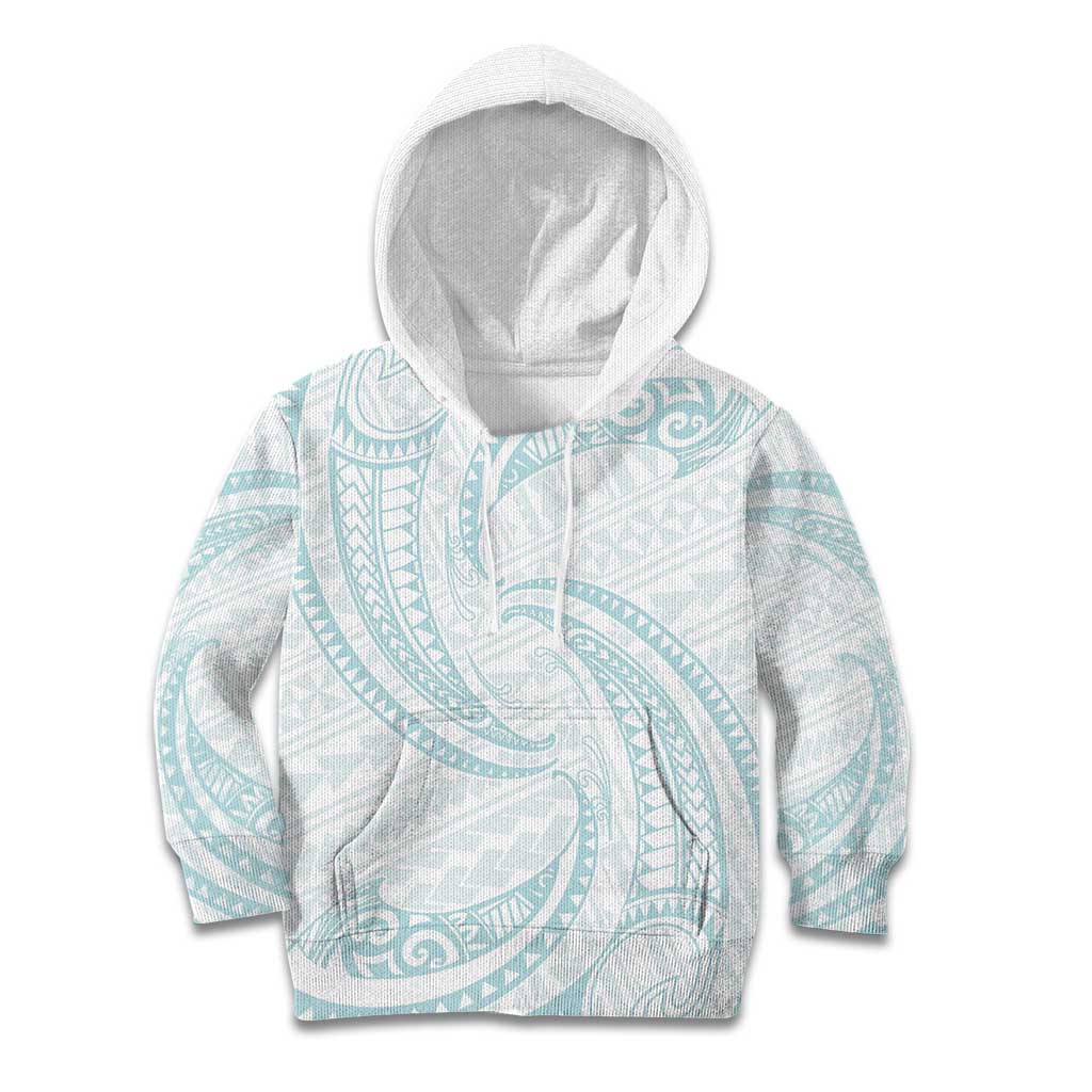 White Sunday Lotu Tamaiti Kid Hoodie Polynesian Wave Pastel Cyan - Polynesian Pride