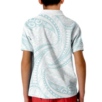 White Sunday Lotu Tamaiti Kid Polo Shirt Polynesian Wave Pastel Cyan - Polynesian Pride