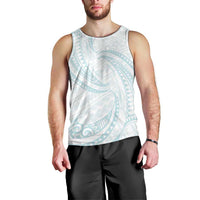 White Sunday Lotu Tamaiti Men Tank Top Polynesian Wave Pastel Cyan - Polynesian Pride