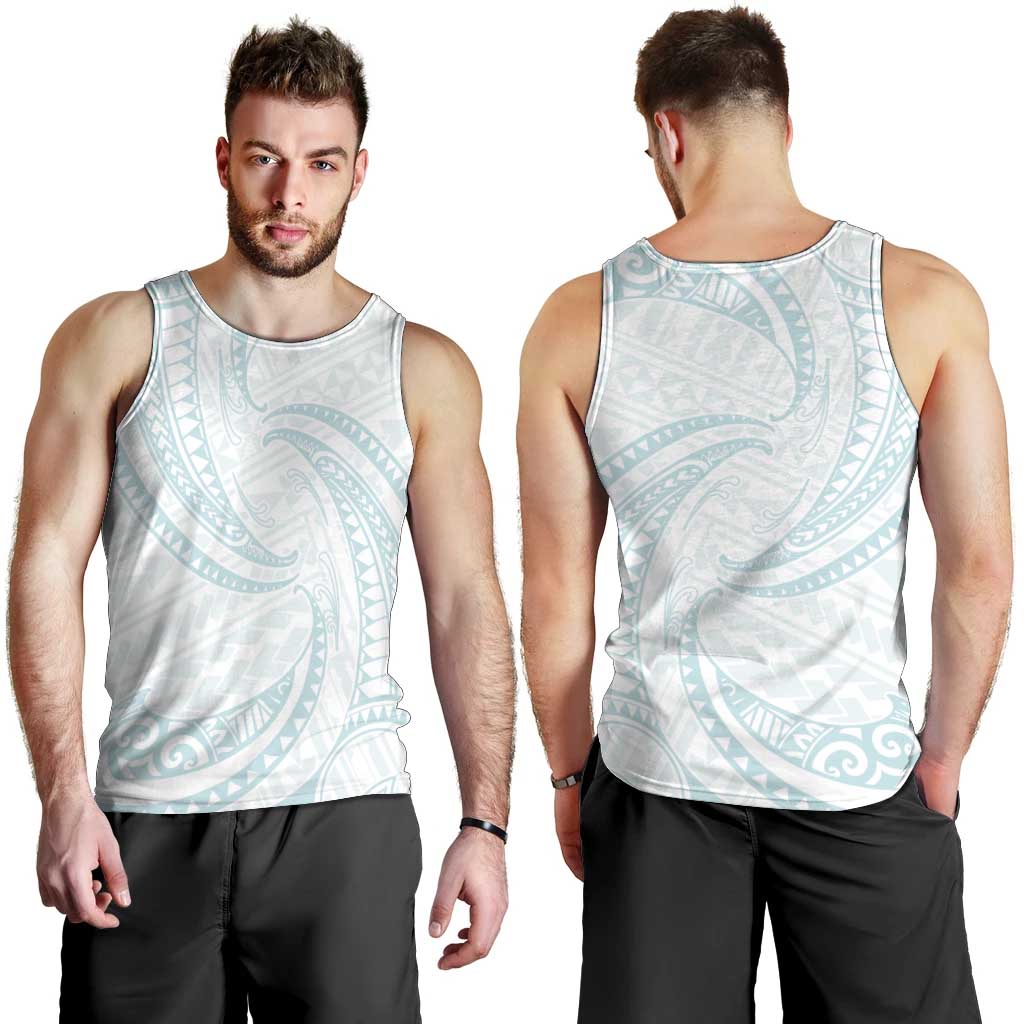 White Sunday Lotu Tamaiti Men Tank Top Polynesian Wave Pastel Cyan - Polynesian Pride