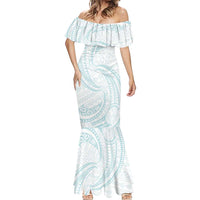 White Sunday Lotu Tamaiti Mermaid Dress Polynesian Wave Pastel Cyan - Polynesian Pride