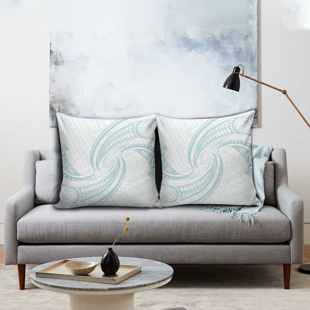 White Sunday Lotu Tamaiti Pillow Cover Polynesian Wave Pastel Cyan - Polynesian Pride