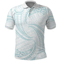 White Sunday Lotu Tamaiti Polo Shirt Polynesian Wave Pastel Cyan - Polynesian Pride