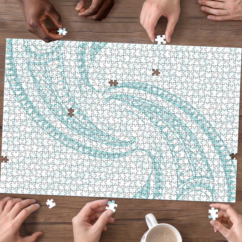 White Sunday Lotu Tamaiti Puzzle Polynesian Wave Pastel Cyan - Polynesian Pride