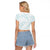 White Sunday Lotu Tamaiti Raglan Cropped T Shirt Polynesian Wave Pastel Cyan - Polynesian Pride