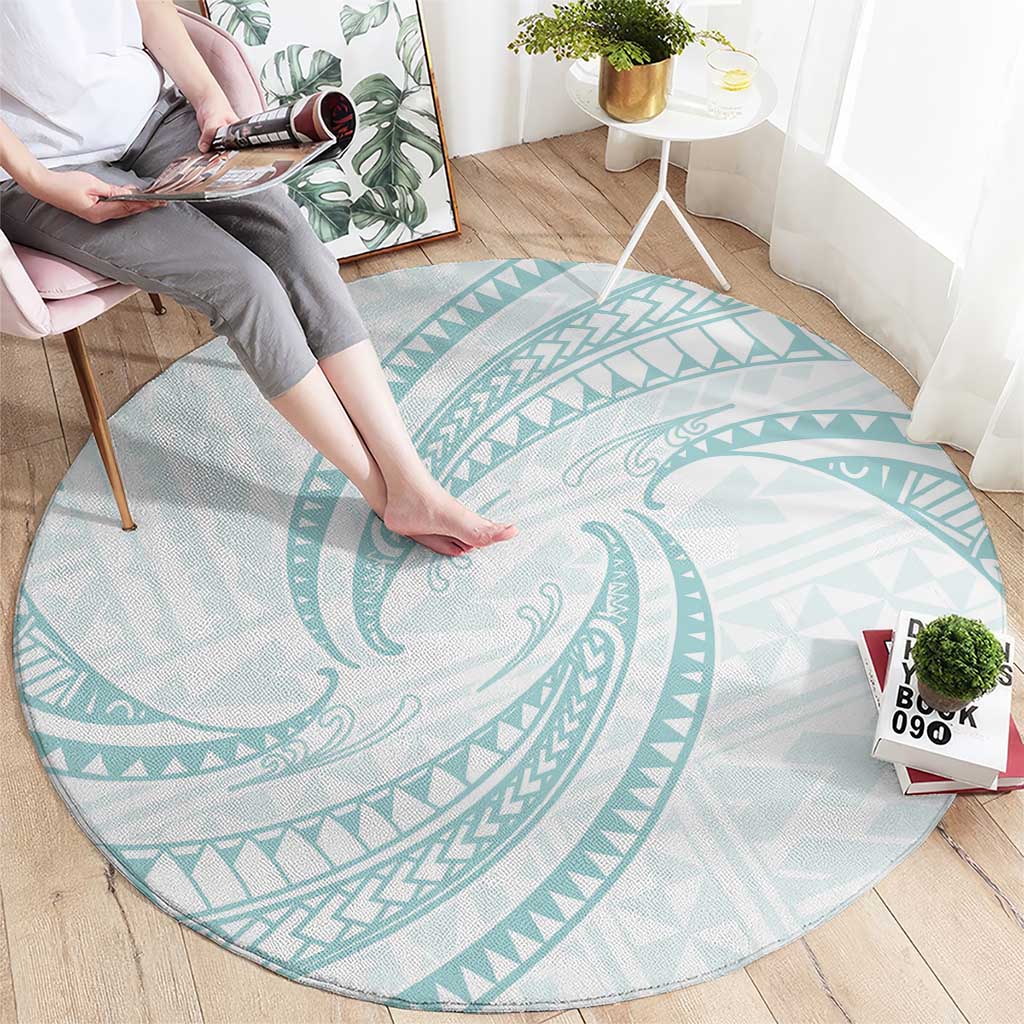 White Sunday Lotu Tamaiti Round Carpet Polynesian Wave Pastel Cyan - Polynesian Pride