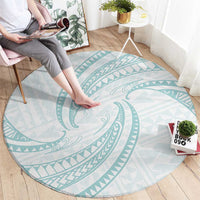 White Sunday Lotu Tamaiti Round Carpet Polynesian Wave Pastel Cyan - Polynesian Pride