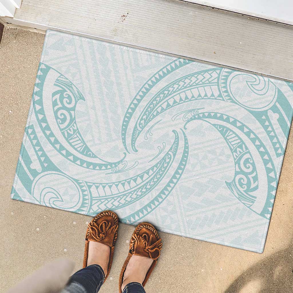 White Sunday Lotu Tamaiti Rubber Doormat Polynesian Wave Pastel Cyan - Polynesian Pride