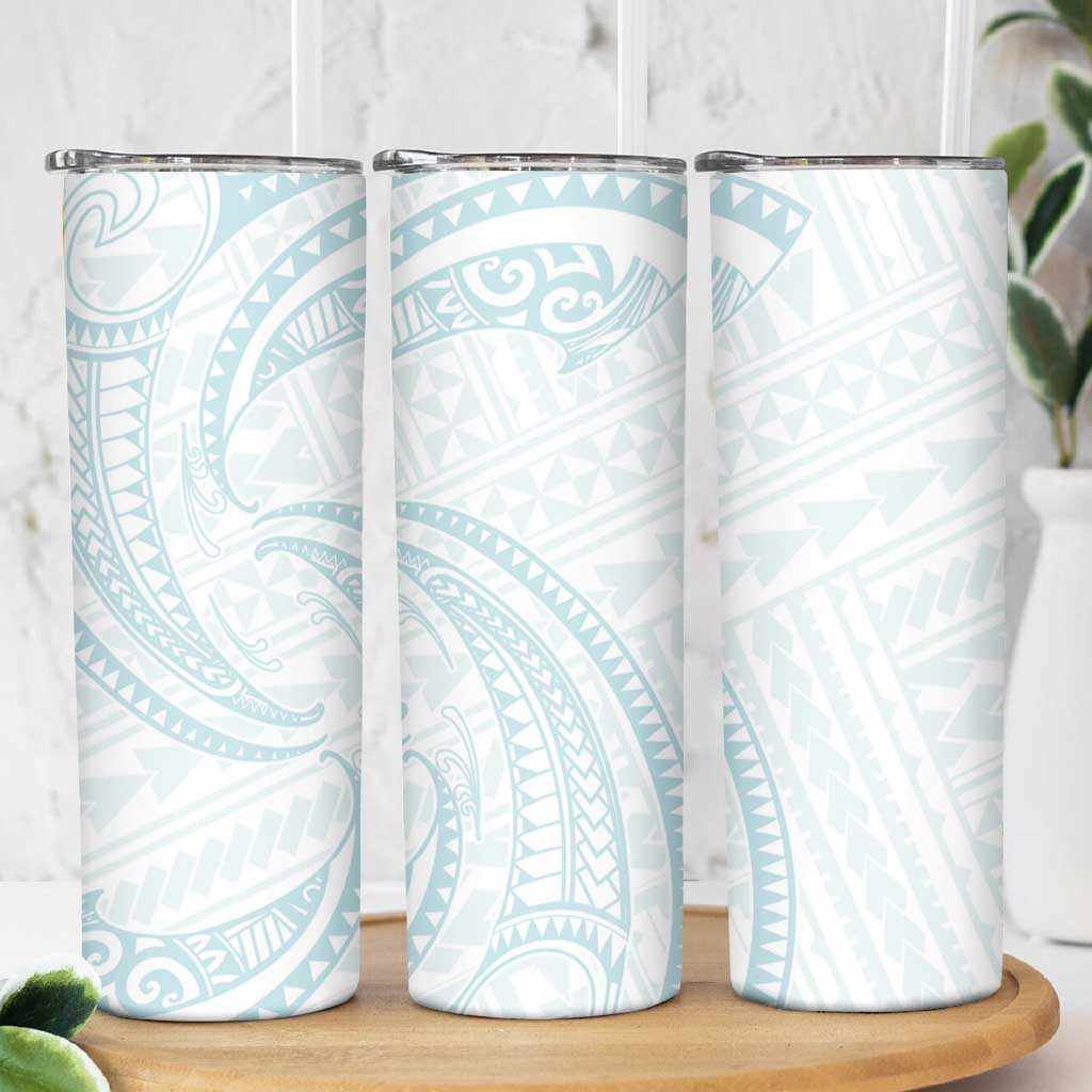 White Sunday Lotu Tamaiti Skinny Tumbler Polynesian Wave Pastel Cyan - Polynesian Pride