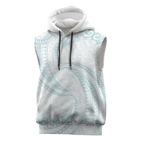 White Sunday Lotu Tamaiti Sleeveless Hoodie Polynesian Wave Pastel Cyan - Polynesian Pride
