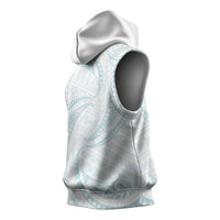 White Sunday Lotu Tamaiti Sleeveless Hoodie Polynesian Wave Pastel Cyan - Polynesian Pride