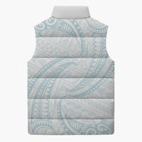 White Sunday Lotu Tamaiti Sleeveless Puffer Jacket Polynesian Wave Pastel Cyan - Polynesian Pride