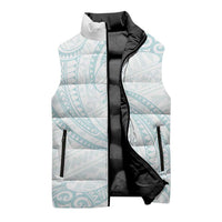 White Sunday Lotu Tamaiti Sleeveless Puffer Jacket Polynesian Wave Pastel Cyan - Polynesian Pride