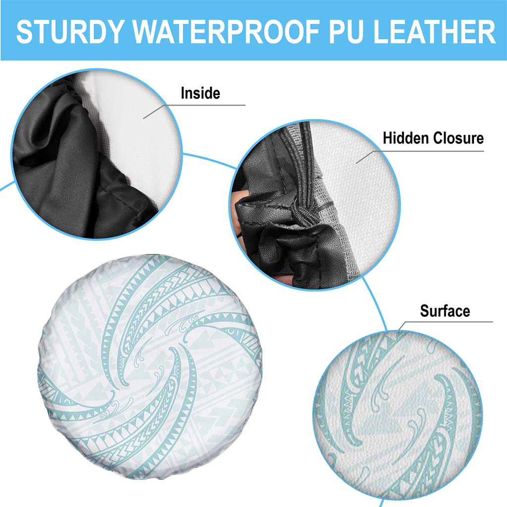 White Sunday Lotu Tamaiti Spare Tire Cover Polynesian Wave Pastel Cyan - Polynesian Pride