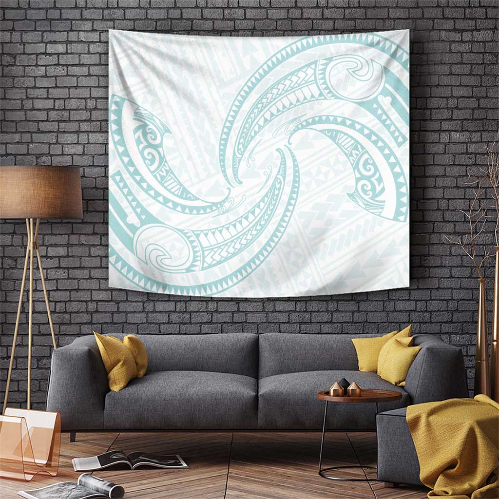 White Sunday Lotu Tamaiti Tapestry Polynesian Wave Pastel Cyan LT9 Cyan - Polynesian Pride