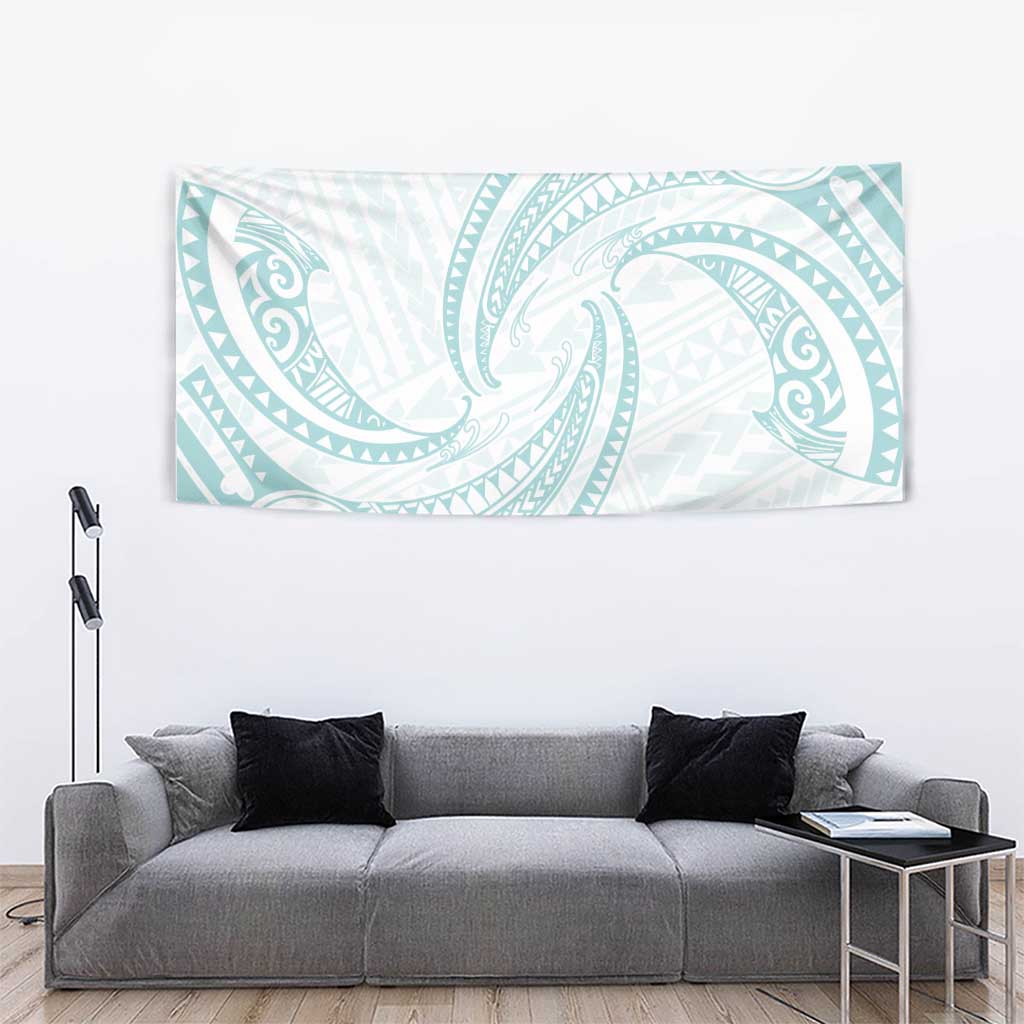 White Sunday Lotu Tamaiti Tapestry Polynesian Wave Pastel Cyan - Polynesian Pride