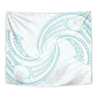 White Sunday Lotu Tamaiti Tapestry Polynesian Wave Pastel Cyan - Polynesian Pride