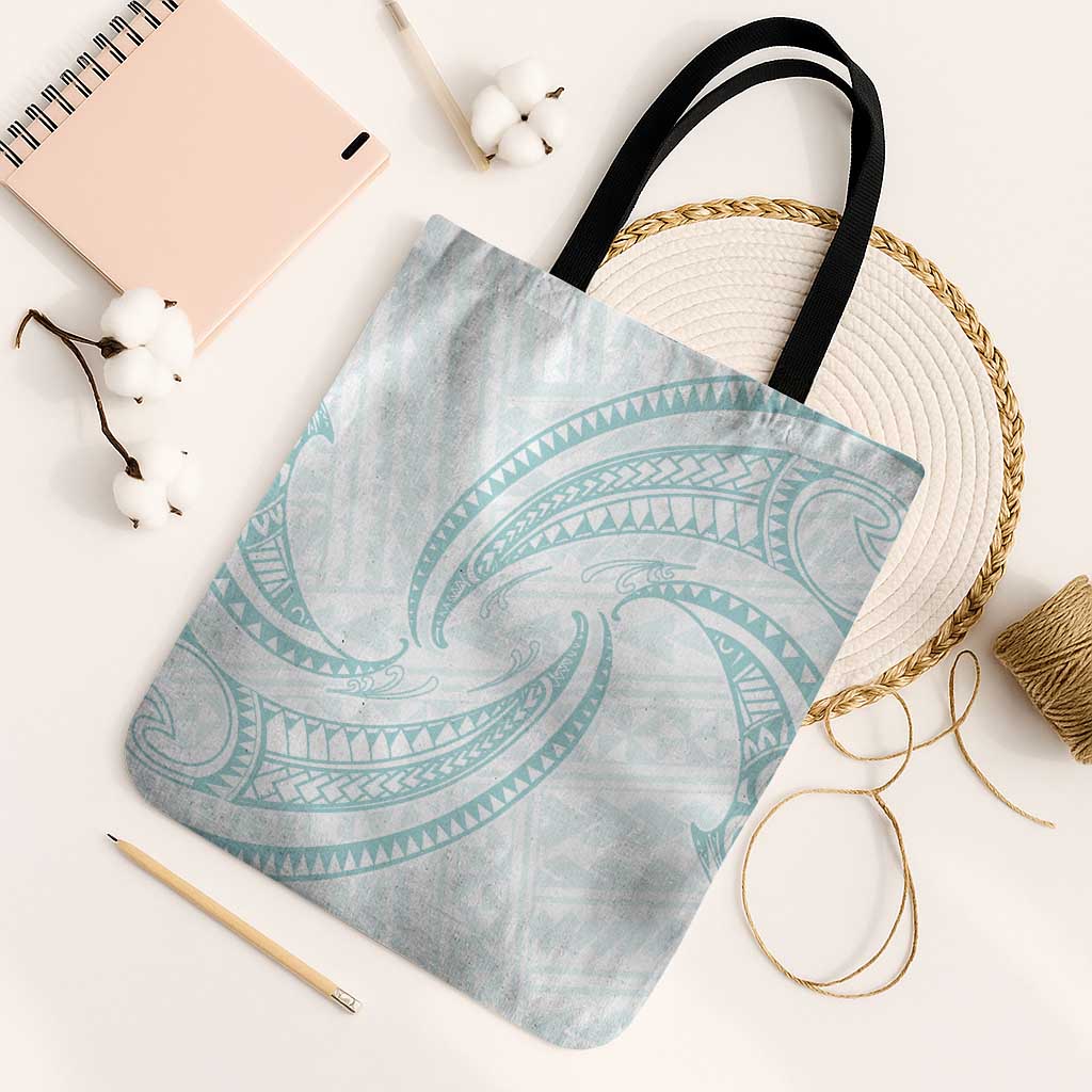 White Sunday Lotu Tamaiti Tote Bag Polynesian Wave Pastel Cyan LT9 Black Strap One Size Cyan - Polynesian Pride