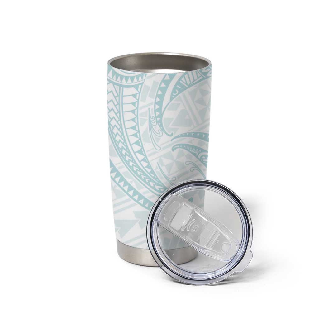 White Sunday Lotu Tamaiti Tumbler Cup Polynesian Wave Pastel Cyan - Polynesian Pride