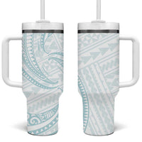 White Sunday Lotu Tamaiti Tumbler With Handle Polynesian Wave Pastel Cyan - Polynesian Pride