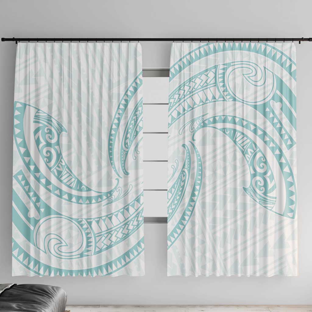 White Sunday Lotu Tamaiti Window Curtain Polynesian Wave Pastel Cyan - Polynesian Pride