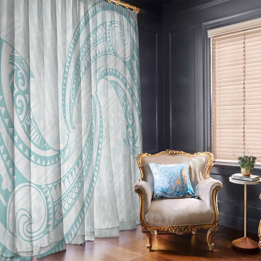 White Sunday Lotu Tamaiti Window Curtain Polynesian Wave Pastel Cyan - Polynesian Pride