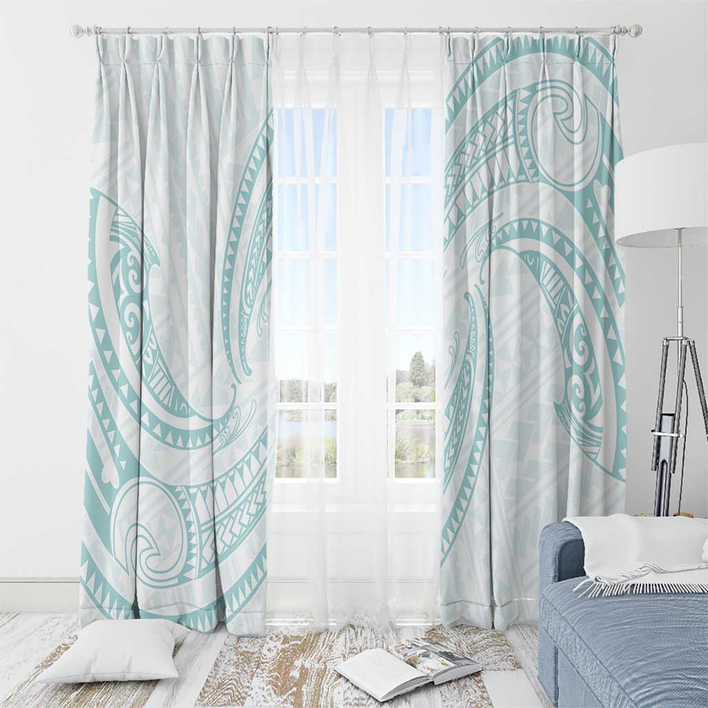 White Sunday Lotu Tamaiti Window Curtain Polynesian Wave Pastel Cyan - Polynesian Pride