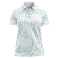 White Sunday Lotu Tamaiti Women Polo Shirt Polynesian Wave Pastel Cyan - Polynesian Pride