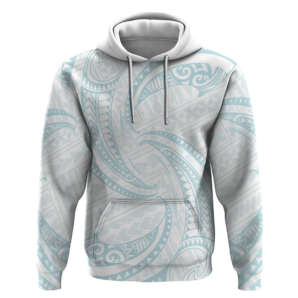 White Sunday Lotu Tamaiti Zip Hoodie Polynesian Wave Pastel Cyan - Polynesian Pride