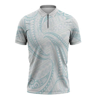 White Sunday Lotu Tamaiti Zipper Polo Shirt Polynesian Wave Pastel Cyan - Polynesian Pride