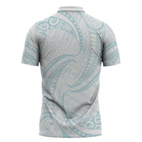 White Sunday Lotu Tamaiti Zipper Polo Shirt Polynesian Wave Pastel Cyan - Polynesian Pride