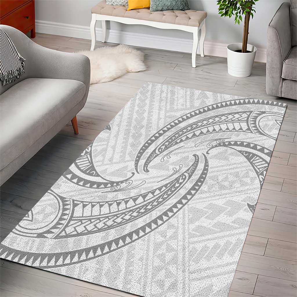 White Sunday Lotu Tamaiti Area Rug Polynesian Wave Pastel Gray - Polynesian Pride