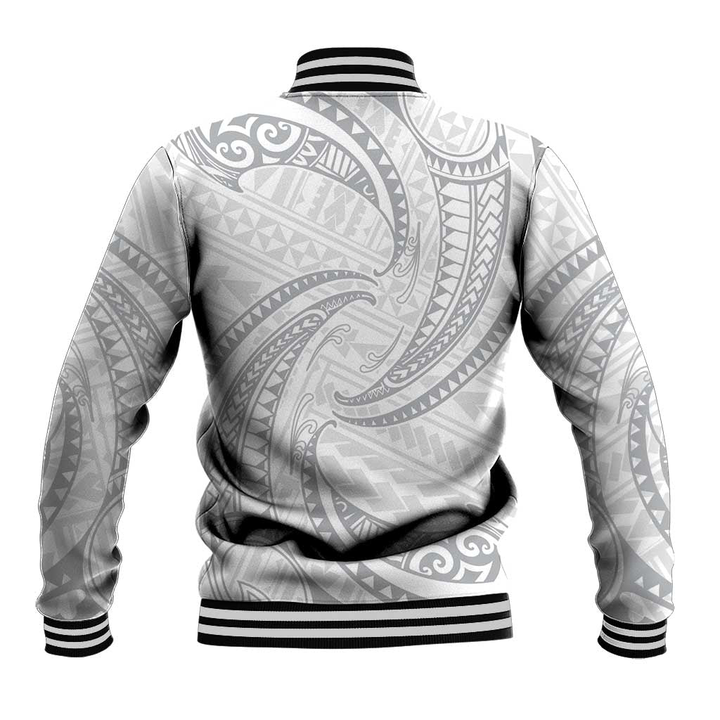 White Sunday Lotu Tamaiti Baseball Jacket Polynesian Wave Pastel Gray - Polynesian Pride