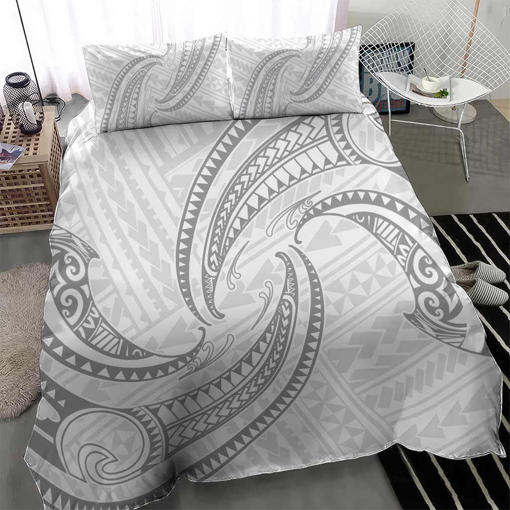 White Sunday Lotu Tamaiti Bedding Set Polynesian Wave Pastel Gray - Polynesian Pride