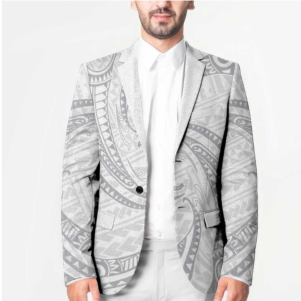White Sunday Lotu Tamaiti Blazer Polynesian Wave Pastel Gray - Polynesian Pride
