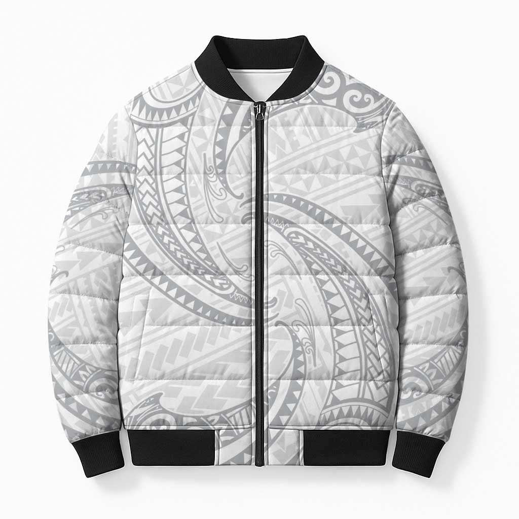 White Sunday Lotu Tamaiti Bomber Puffer Jacket Polynesian Wave Pastel Gray LT9 Unisex Gray - Polynesian Pride