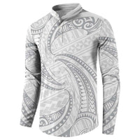 White Sunday Lotu Tamaiti Button Sweatshirt Polynesian Wave Pastel Gray - Polynesian Pride