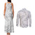 White Sunday Lotu Tamaiti Couples Matching Tank Maxi Dress and Long Sleeve Button Shirt Polynesian Wave Pastel Gray - Polynesian Pride
