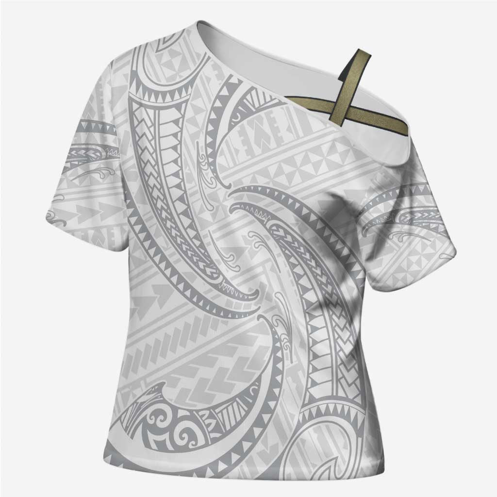 White Sunday Lotu Tamaiti Cross Shoulder Shirt Polynesian Wave Pastel Gray LT9 Female Gray - Polynesian Pride