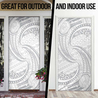 White Sunday Lotu Tamaiti Door Cover Polynesian Wave Pastel Gray - Polynesian Pride
