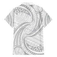 White Sunday Lotu Tamaiti Family Matching Long Sleeve Bodycon Dress and Hawaiian Shirt Polynesian Wave Pastel Gray - Polynesian Pride