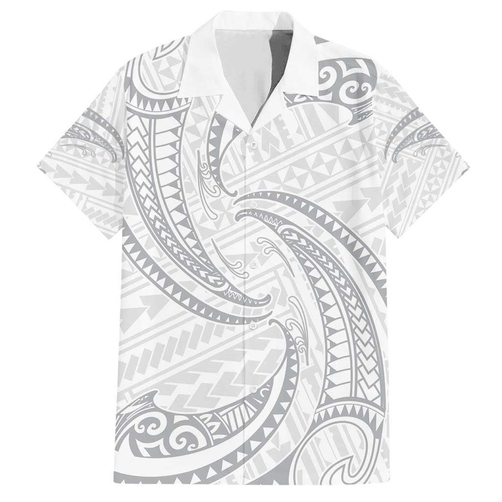 White Sunday Lotu Tamaiti Family Matching Off Shoulder Short Dress and Hawaiian Shirt Polynesian Wave Pastel Gray LT9 Dad's Shirt - Short Sleeve Gray - Polynesian Pride