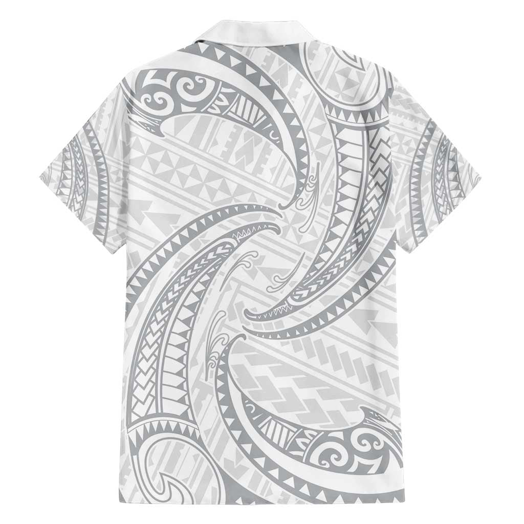 White Sunday Lotu Tamaiti Family Matching Off Shoulder Short Dress and Hawaiian Shirt Polynesian Wave Pastel Gray LT9 - Polynesian Pride