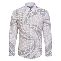 White Sunday Lotu Tamaiti Family Matching Off Shoulder Short Dress and Hawaiian Shirt Polynesian Wave Pastel Gray LT9 Dad's Shirt - Long Sleeve Gray - Polynesian Pride