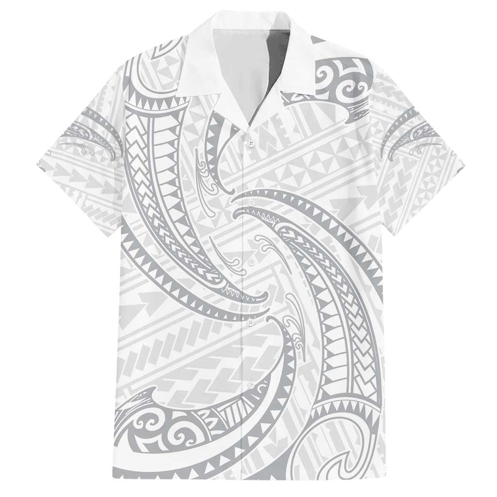 White Sunday Lotu Tamaiti Family Matching Short Sleeve Bodycon Dress and Hawaiian Shirt Polynesian Wave Pastel Gray - Polynesian Pride