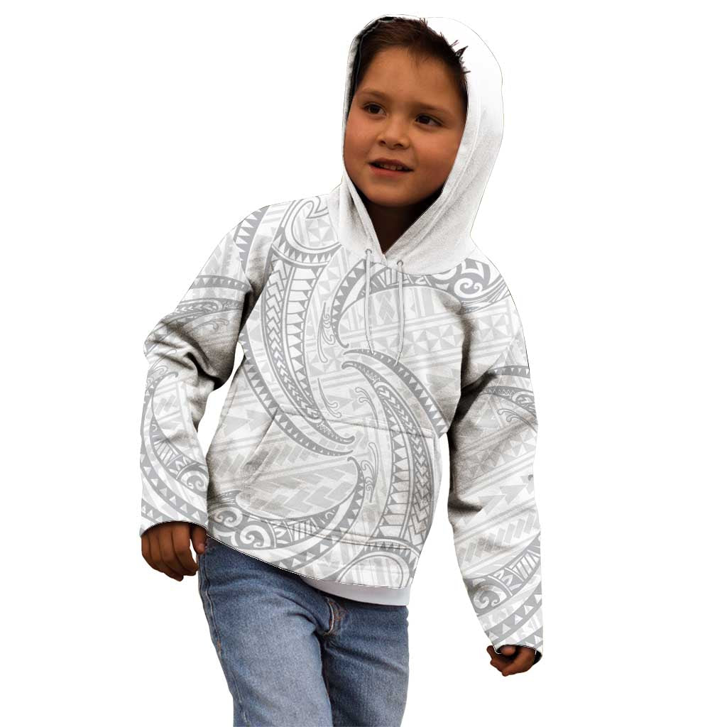 White Sunday Lotu Tamaiti Kid Hoodie Polynesian Wave Pastel Gray - Polynesian Pride